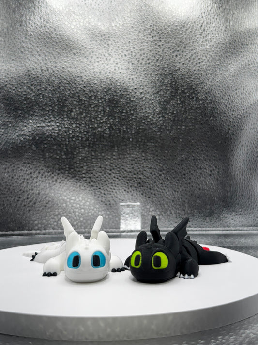 Black and White Dragon 3d Print COLORED 4.5 Inches Long -Flexi - Fidget