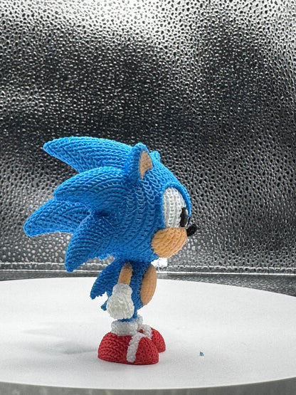Blue Hedgehog Knitted Style 3D Printed