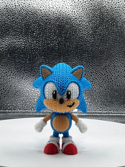 Blue Hedgehog Knitted Style 3D Printed